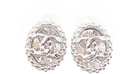 Chanel Oval CC Crystal Earrings Silver