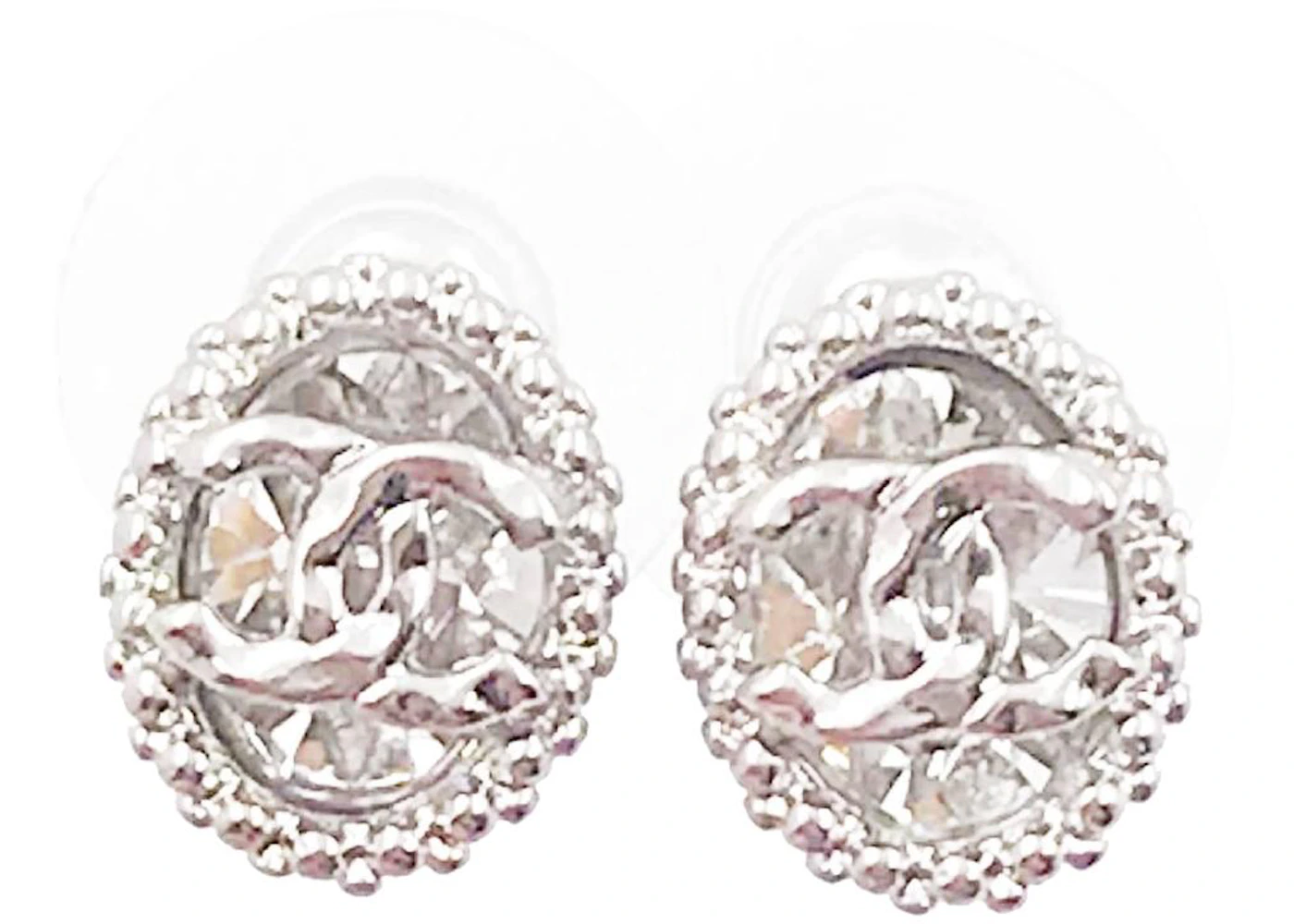 Chanel Oval CC Crystal Earrings Silver in Metal with Silver-tone - US
