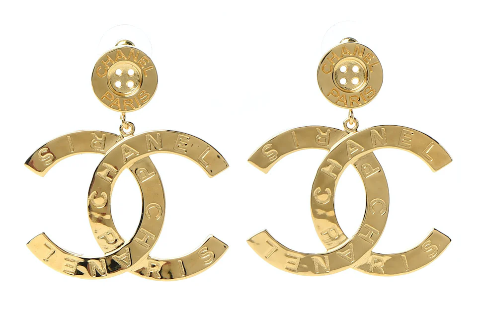 Chanel Paris Button Earrings Large Gold