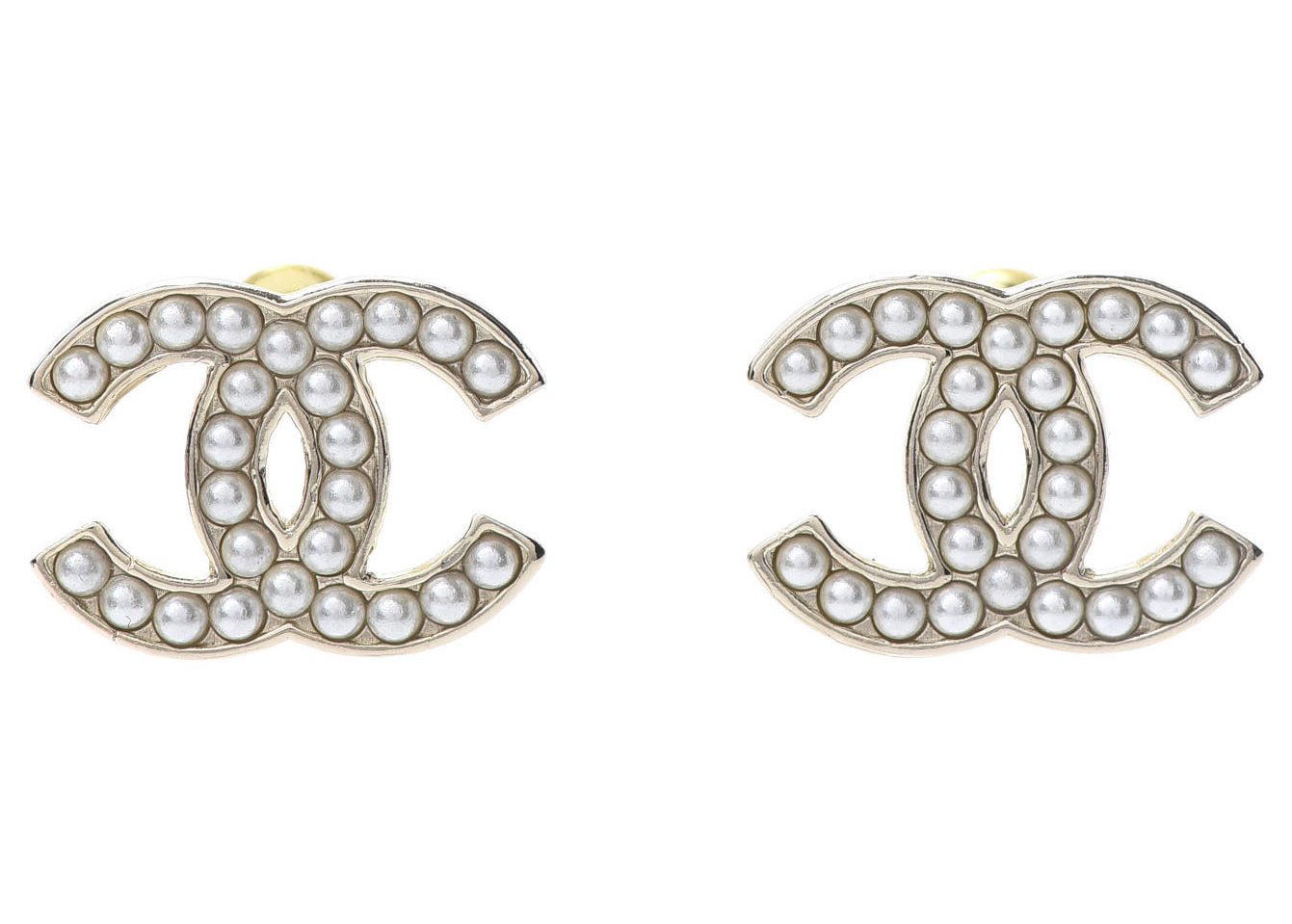 NWT 22A Chanel Classic CC Logo Gold Pearl White Stud Earrings  eBay