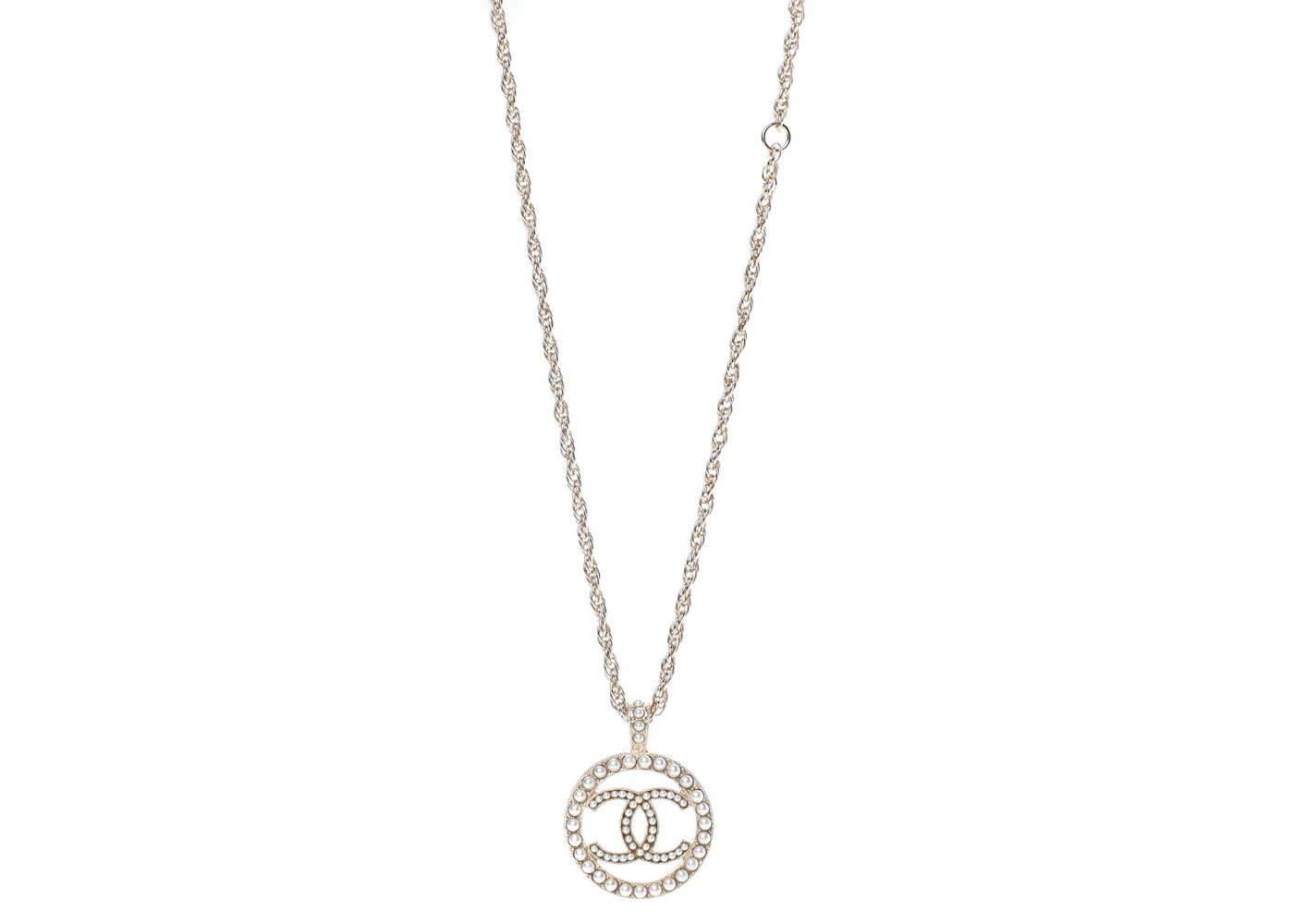 Chanel Pearl CC Round Pendant Necklace Gold