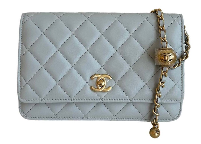 Chanel Pearl Crush Adjustable Strap WOC Light Grey AP1450 in Lambskin with Gold tone US