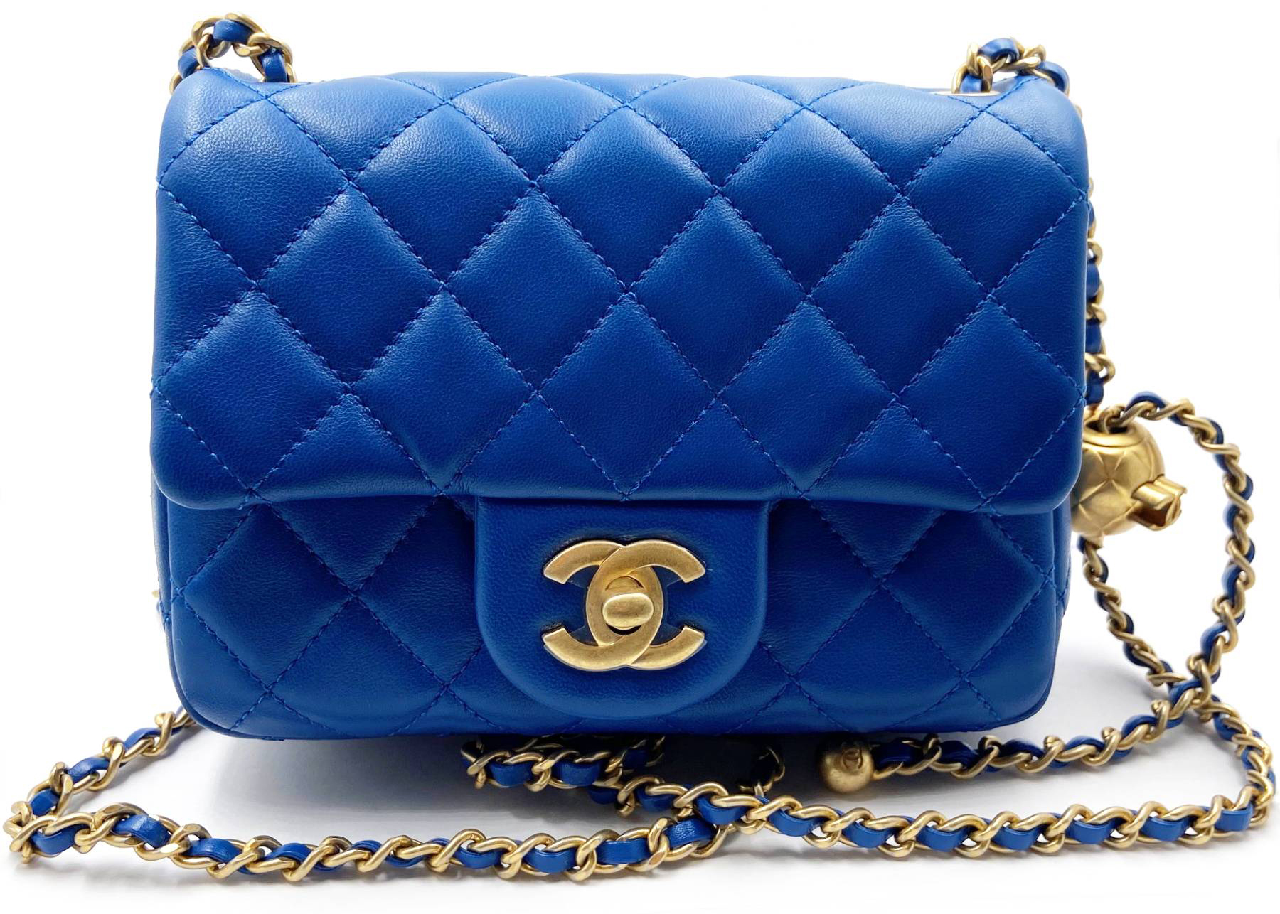 Chanel Mini Square Pearl Crush Blue in Leather with Goldtone  US