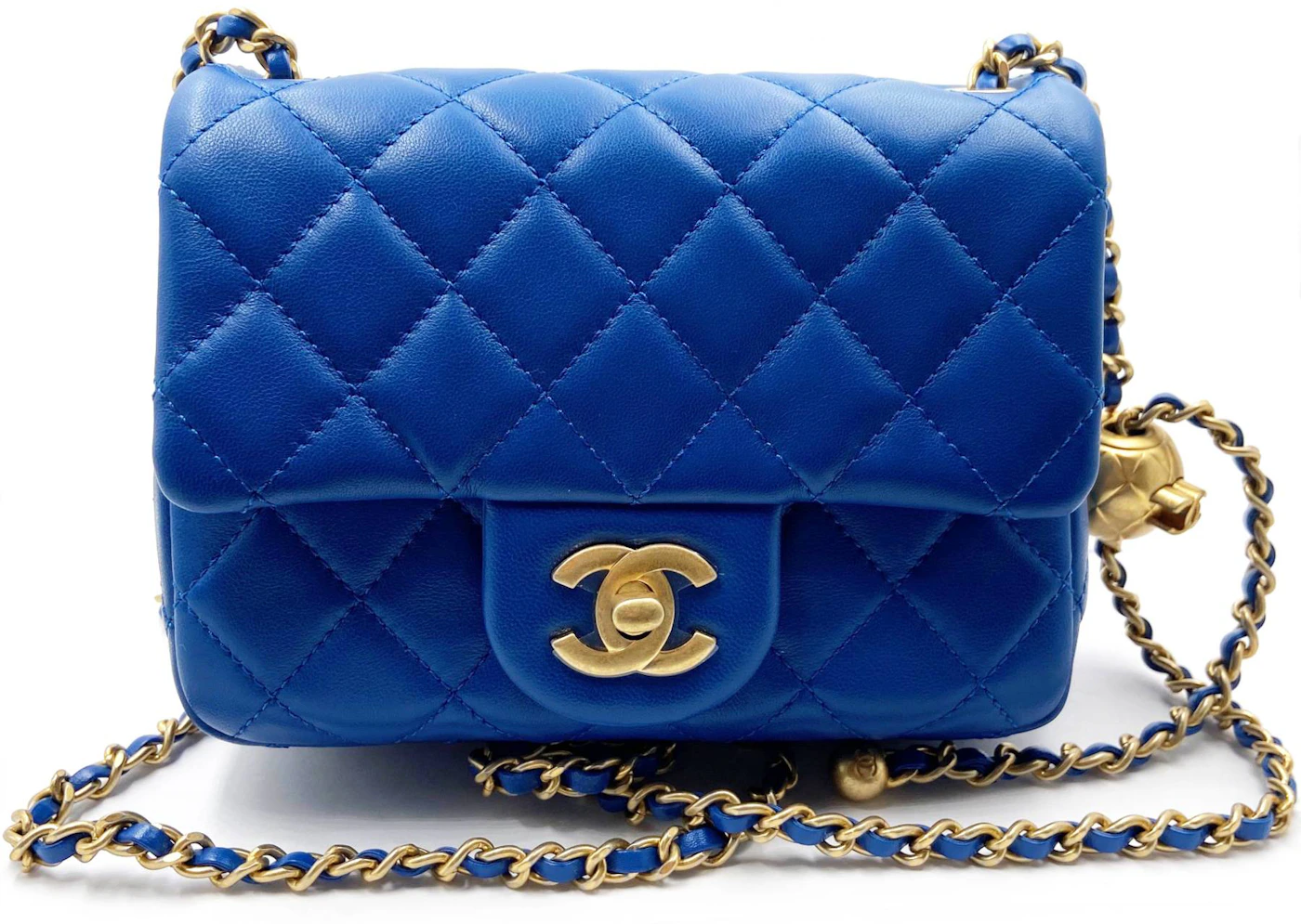 Chanel Mini Square Pearl Crush Blue in Leather with Gold-tone - GB