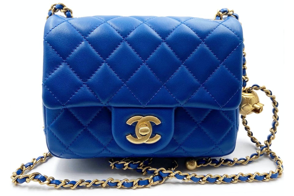Chanel Mini Square Pearl Crush Blue in Leather with Gold-tone - GB