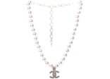 CHANEL Pearl Crystal Baguette CC Short Necklace Gold 1149577