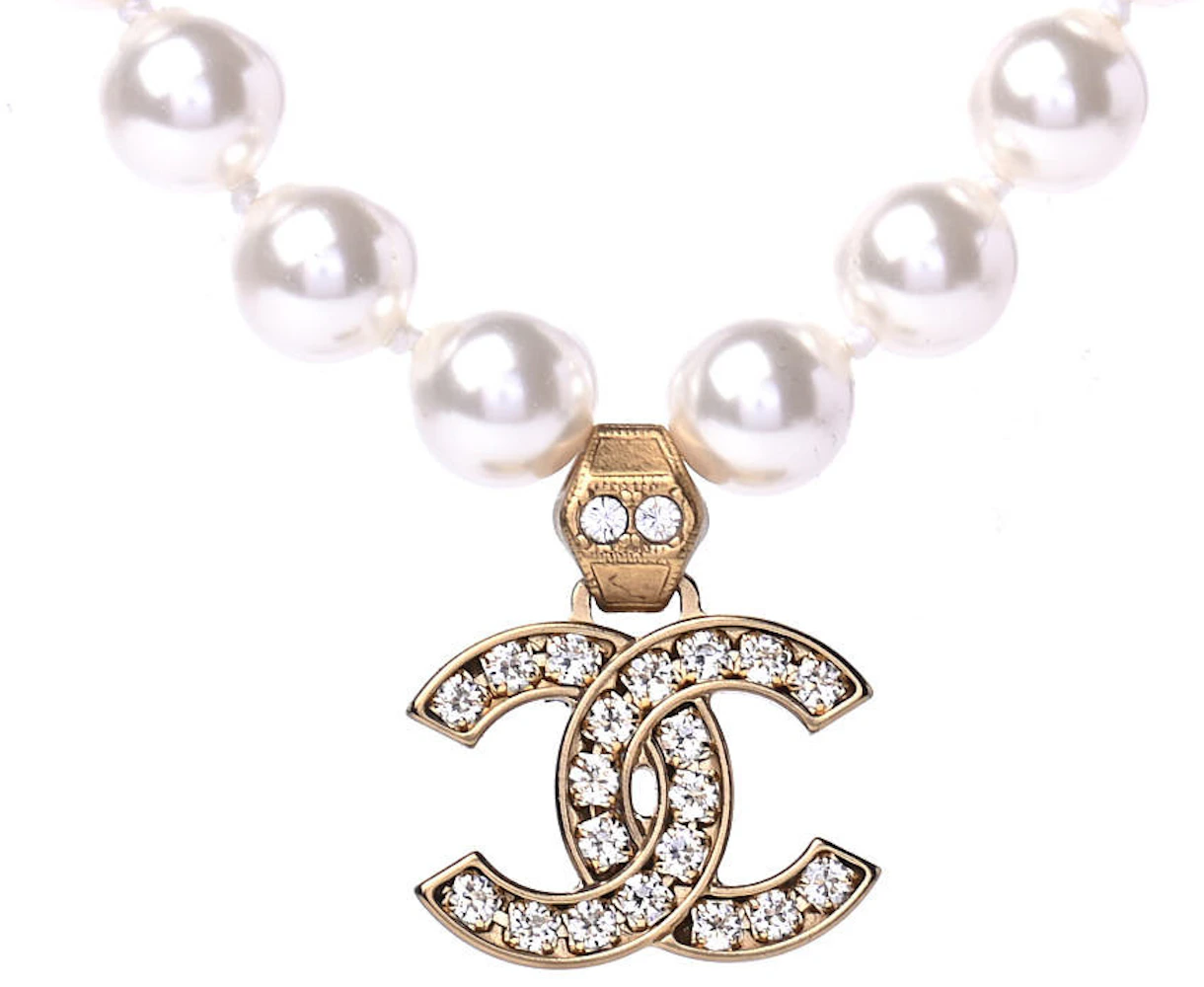 CHANEL 22S CC Pearl/ Crystals Chain Link Choker Necklace