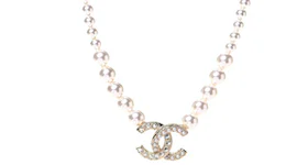 Chanel Pearl Crystal Chain CC Necklace Gold