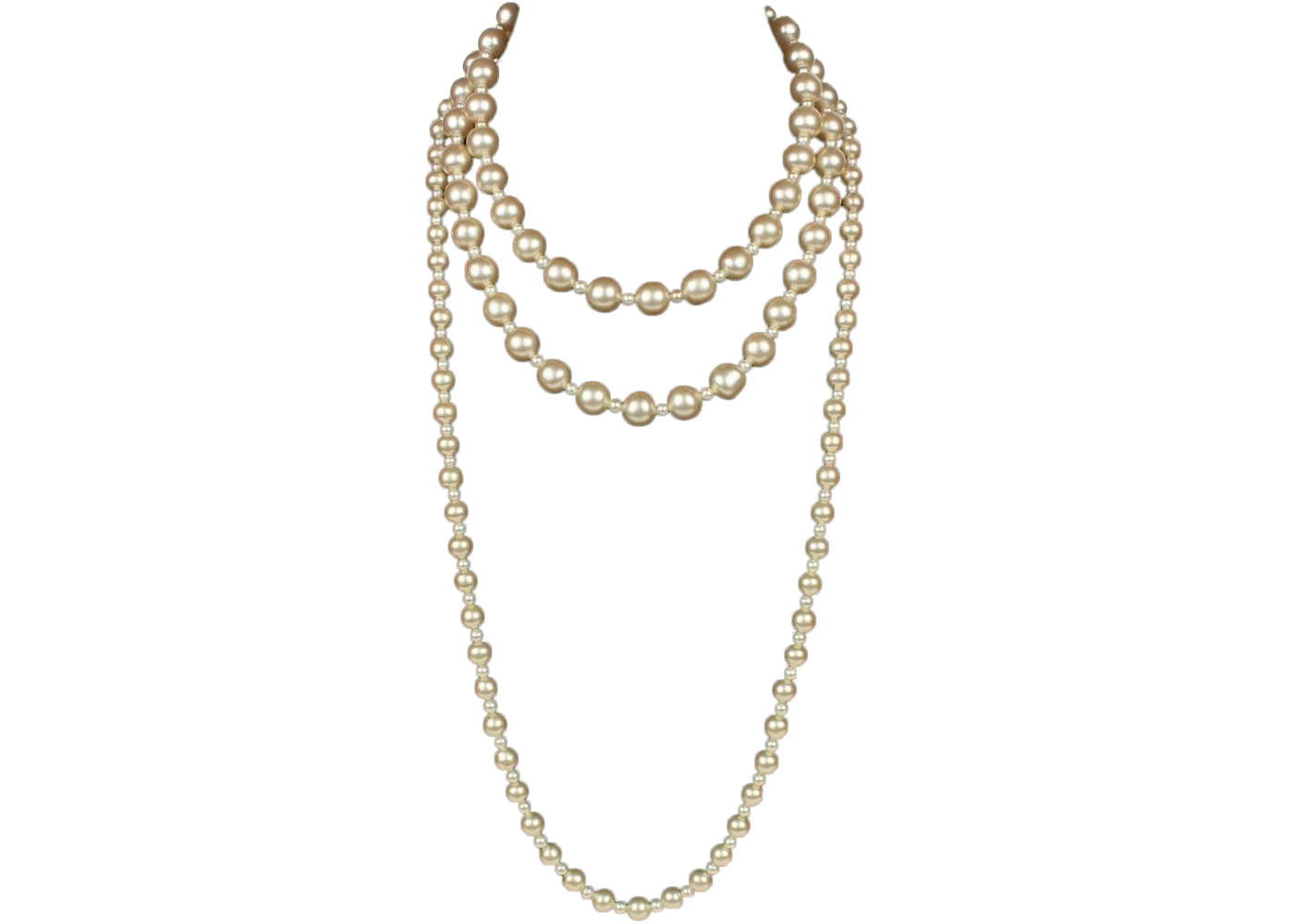 Chanel Pearl Necklace Gold-tone Triple Strand Cream in Imitation