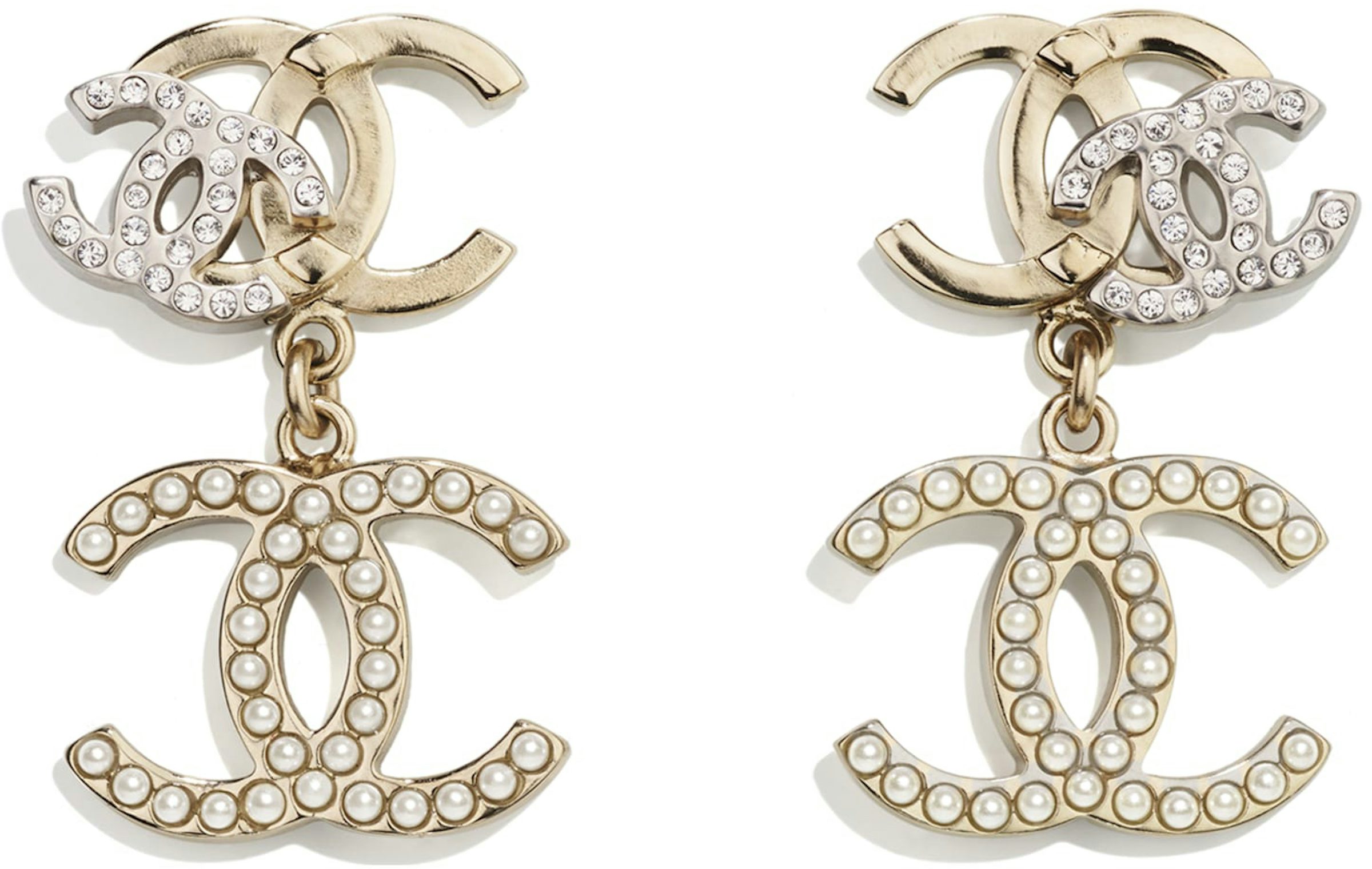 Chanel Pearly White Earrings Gold/Silver in Metal/Glass Pearl - DE