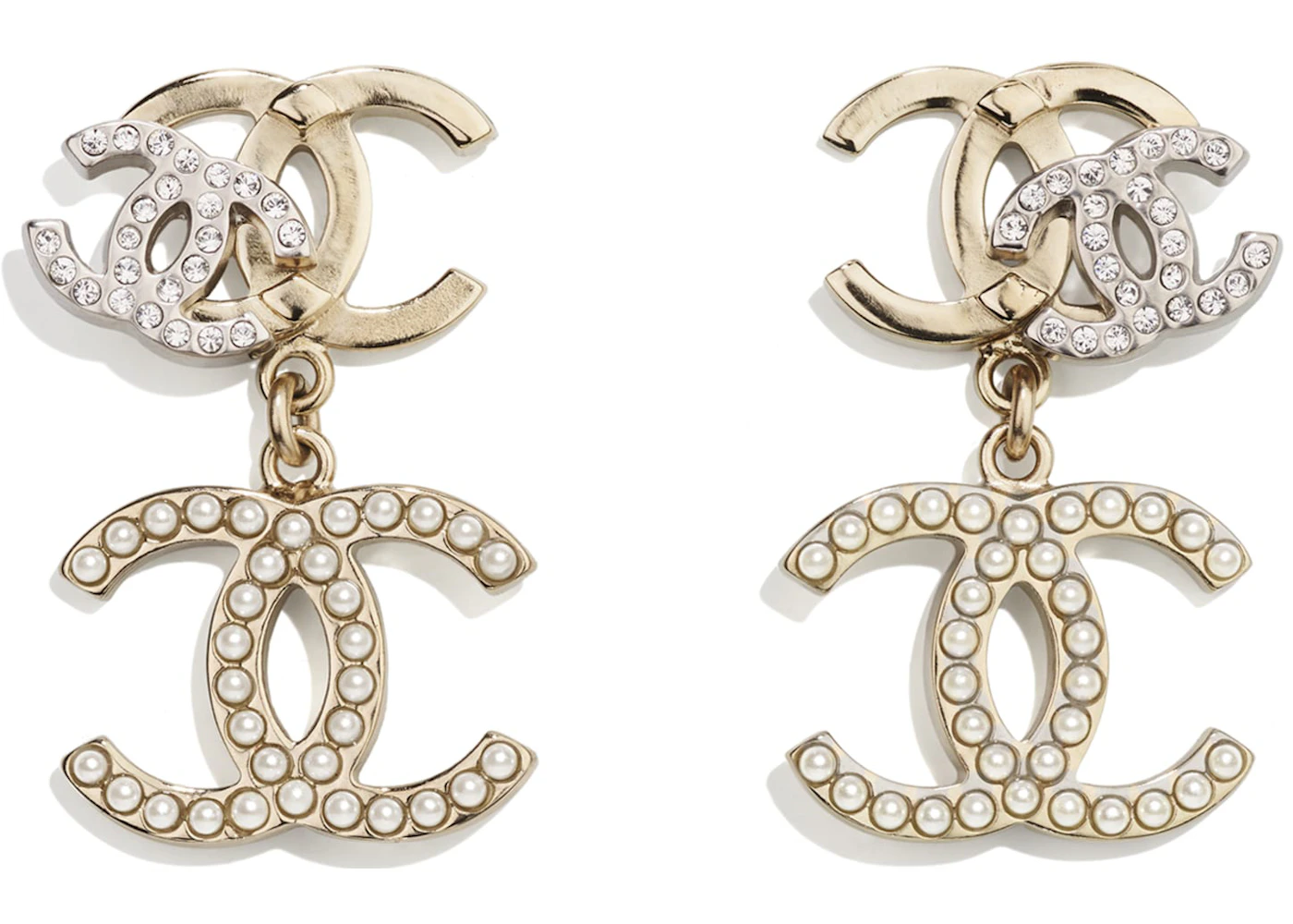 Chanel Pearly White Earrings Gold/Silver in Metal/Glass Pearl - US
