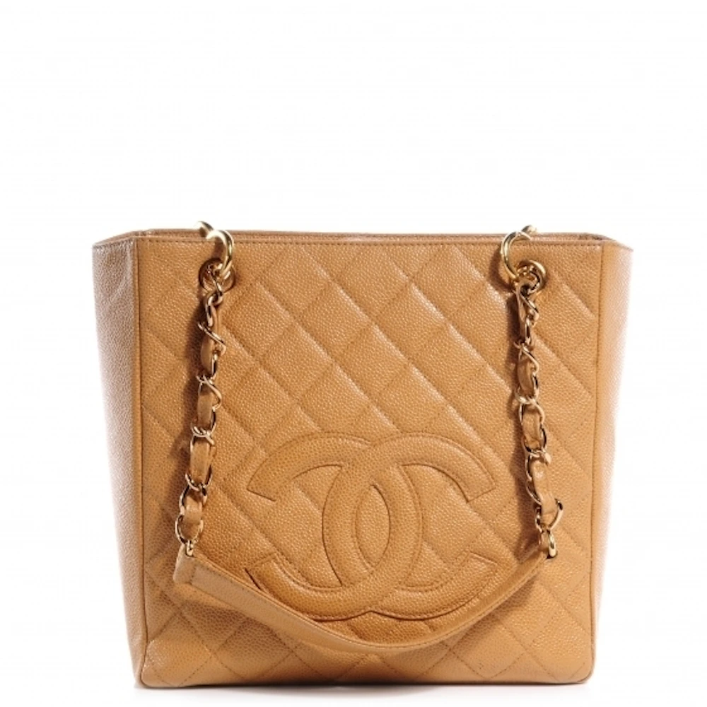 Chanel Petite Shopping Tote Quilted Caviar Beige - US