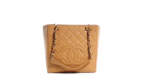 Chanel Petite Shopping Tote Quilted Caviar Beige