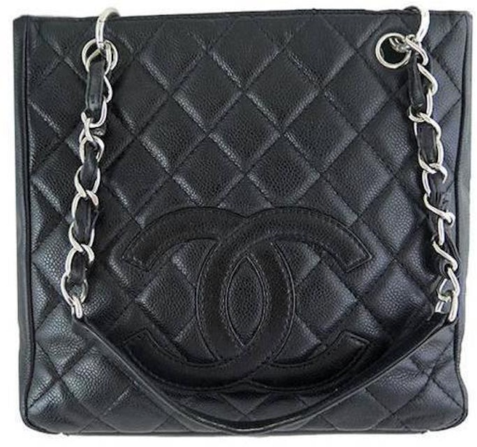 CHANEL Black Caviar Leather Petite Shopping Tote Bag