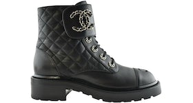 Chanel Quilted Combat Boot Black Leather