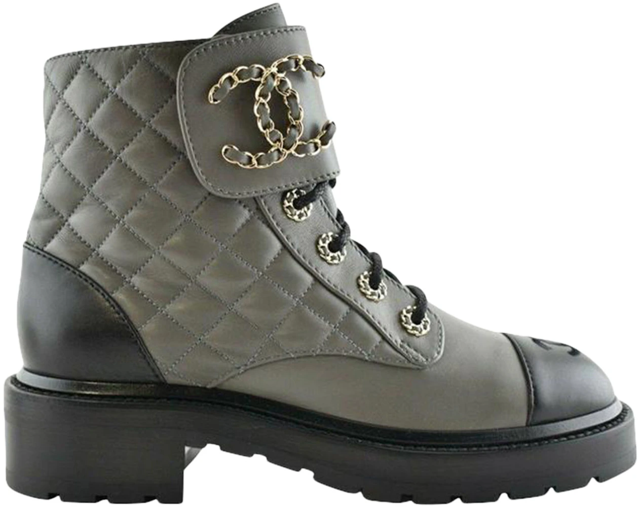 Chanel Quilted Combat Boot Grey Leather - G36424 X56232 K3088 - US
