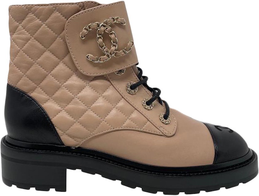 Mandag marmor direkte Chanel Quilted Lace Up Combat Boot Beige Leather - G36424 X56232 K3087 - US