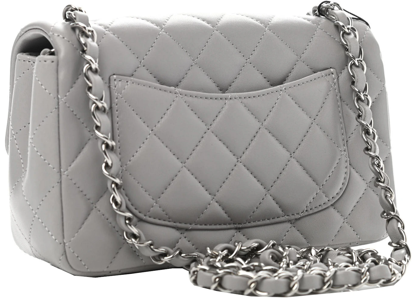 Chanel Quilted Mini Rectangular Flap Bag Grey in Lambskin Leather with ...