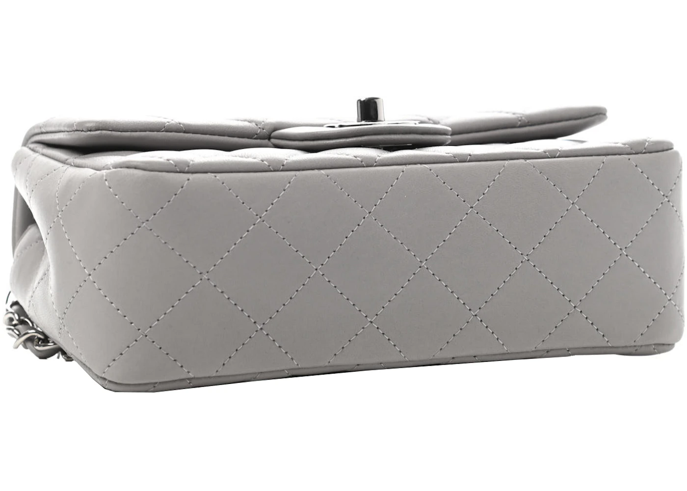Chanel Quilted Mini Rectangular Flap Bag Grey in Lambskin Leather with ...