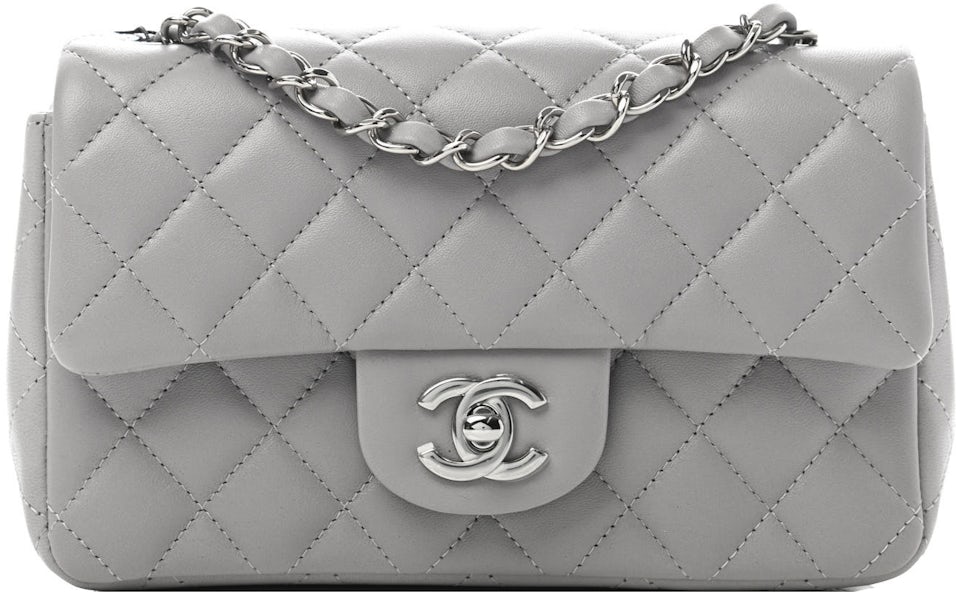Chanel Quilted Mini Rectangular Flap Bag Grey in Lambskin Leather