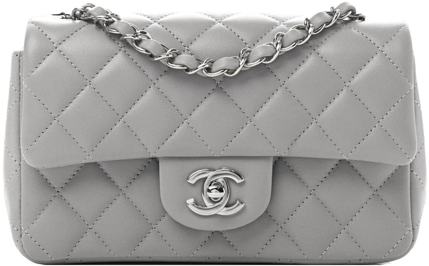 Chanel Quilted Mini Rectangular Flap Bag Grey in Lambskin Leather with  Silver-tone - GB