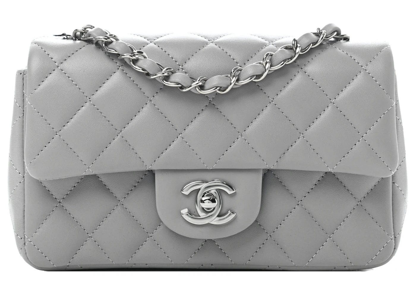 Chanel Light Grey Quilted Lambskin Mini Square Classic Flap Bag, myGemma, CH