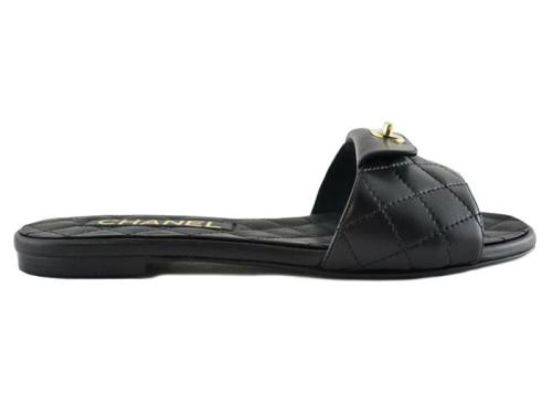 Chanel 2022 Interlocking CC Logo Flip Flops  Black Sandals Shoes   CHA911415  The RealReal