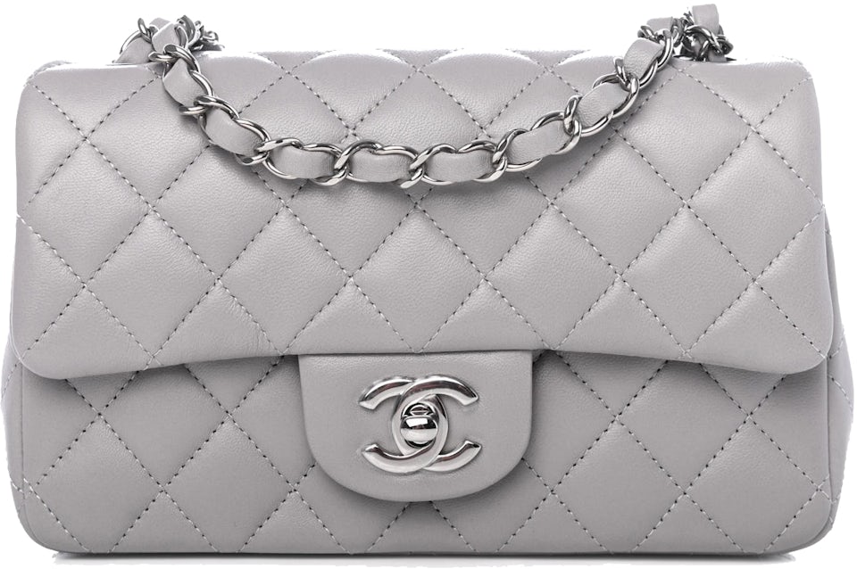 Chanel Quilted Rectangular Flap Bag Mini Light Gray in Lambskin Leather  with Silver-tone - US