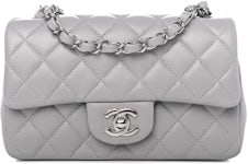 Chanel Quilted Rectangular Flap Bag Mini Metallic Gray/Green in