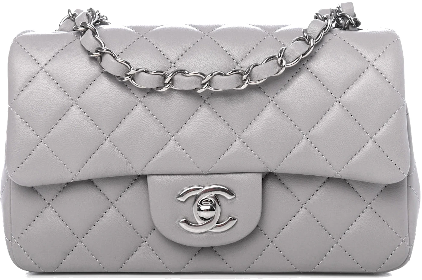 Chanel Light Grey Quilted Lambskin Mini Classic Flap Handbag