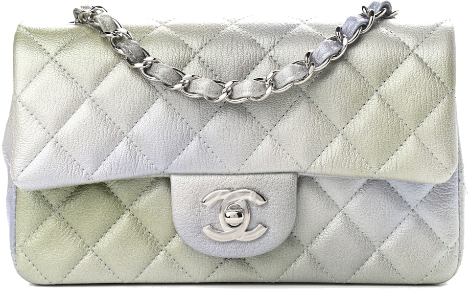 Chanel Quilted Rectangular Flap Bag Mini Metallic Gray/Green