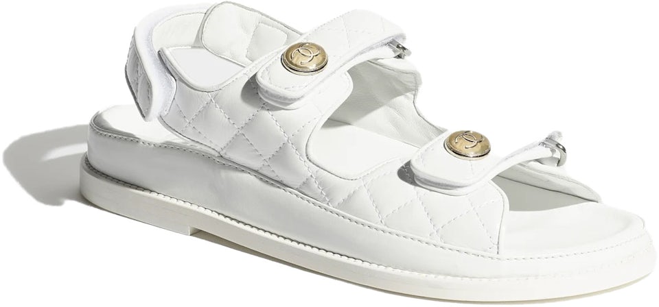 Chanel Quilted Sandal White Laminated Lambskin - G35927 X56883