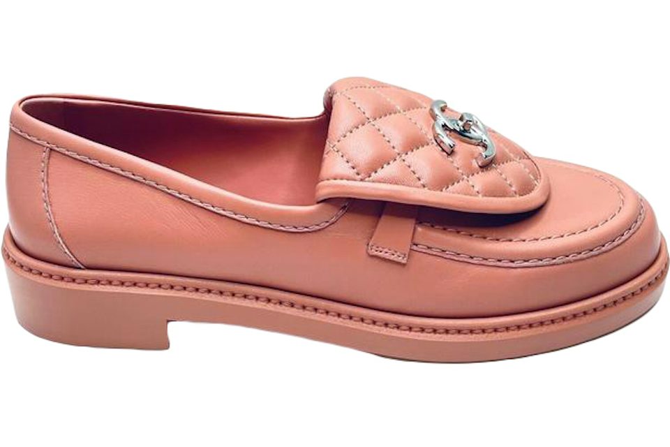 Chanel Quilted Tab Loafers Pink Leather