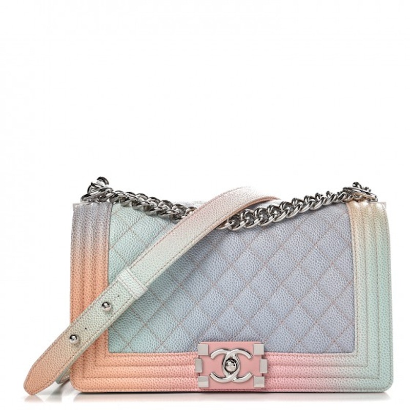 Chanel Rainbow Boy Flap Quilted Diamond Multicolor Medium Blue