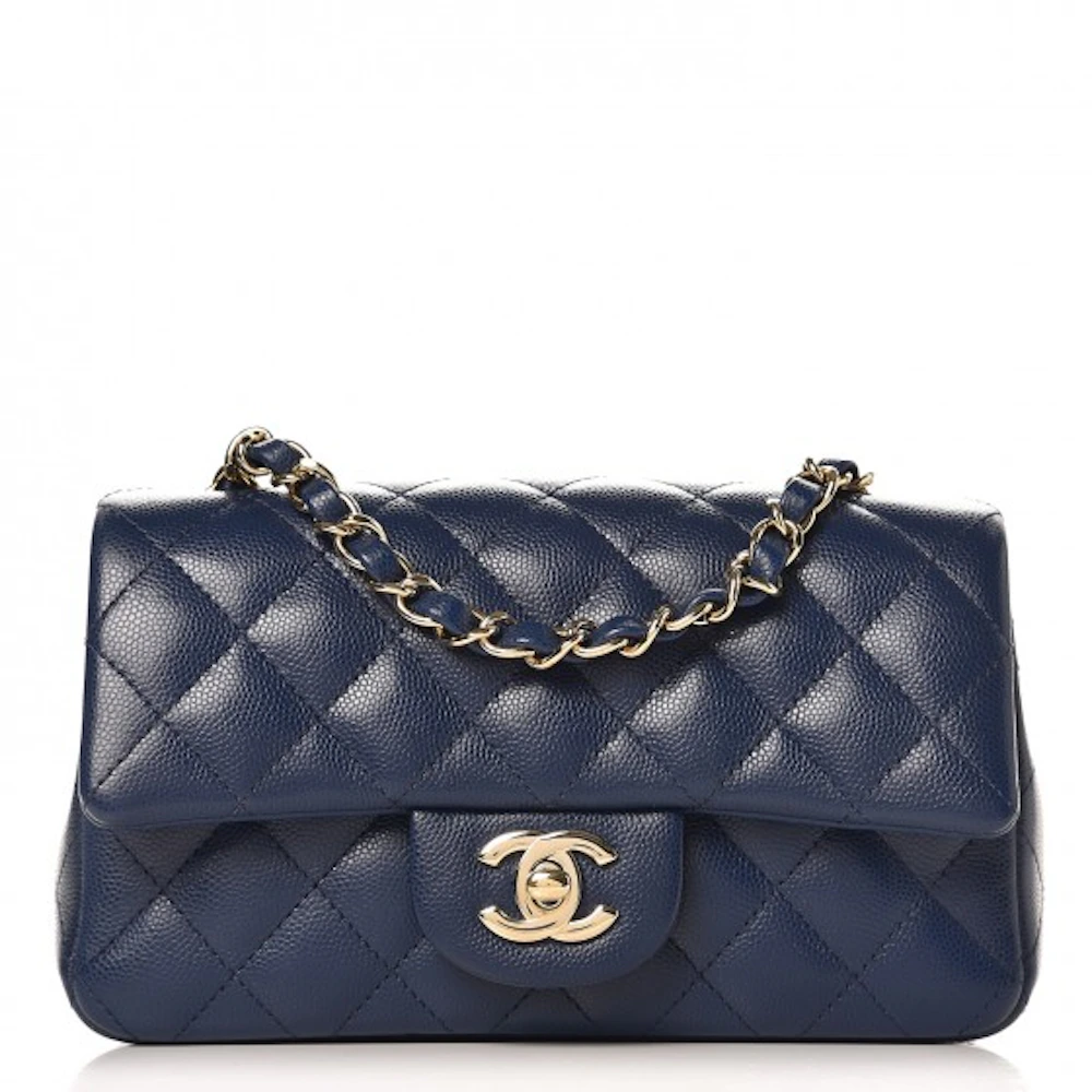 Chanel Rectangular Flap Quilted Diamond Mini Navy Blue in Caviar with ...