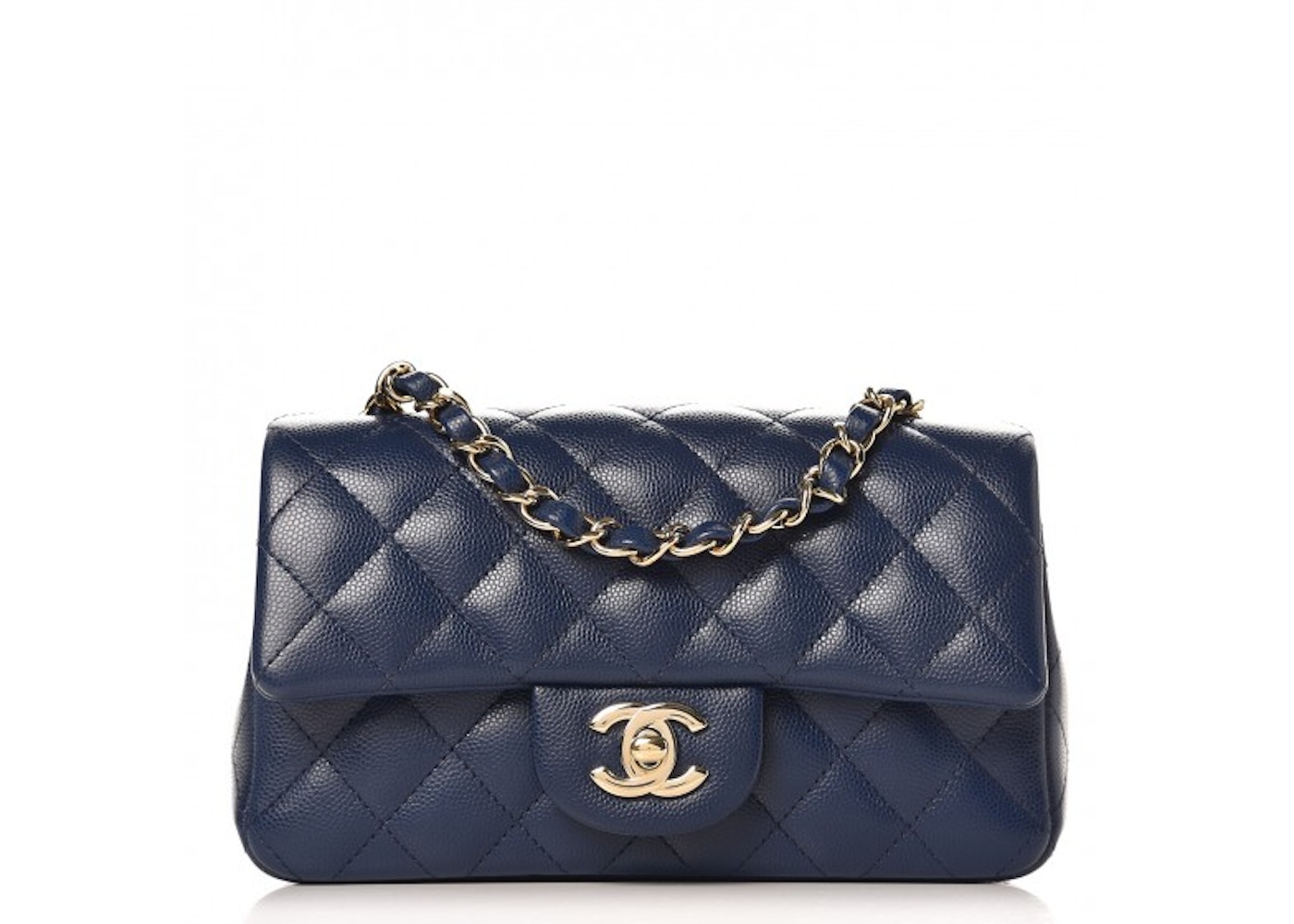 Chanel Rectangular Flap Quilted Diamond Mini Navy Blue in Caviar with ...