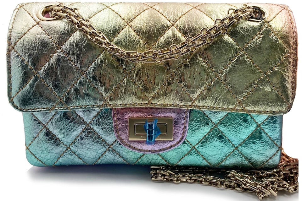 Chanel Reissue 2.55 Classic Double Flap Mini Rainbow in Leather with Silver-tone  - US