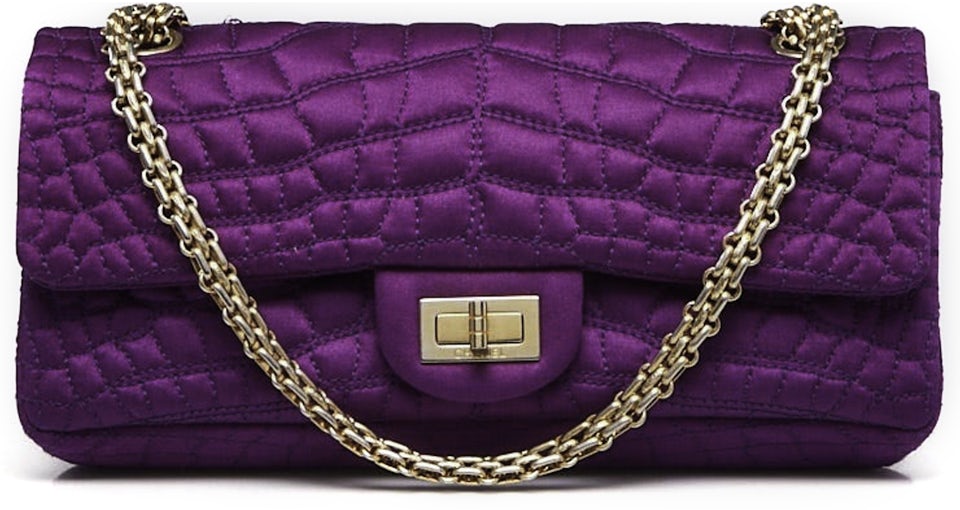 Chanel Reissue 2.55 East West Flap Quilted Purple in Satin with