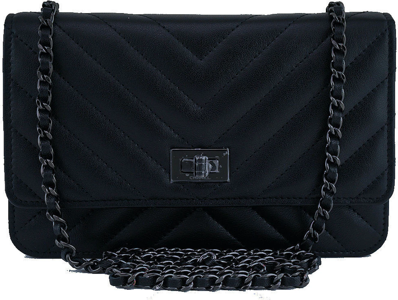 Chanel Reissue All Black Chevron Wallet On Chain (WOC), Luxury