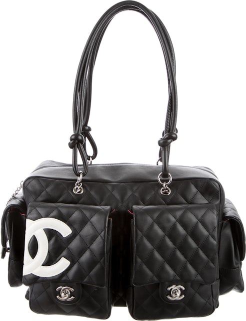 Authentic Chanel Black Quilted Calfskin Leather Large Cambon Tote