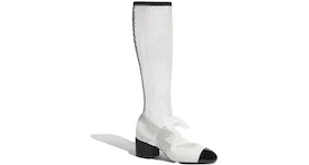 Chanel Resille 55mm Knee High Mary Janes White Black Patent Calfskin