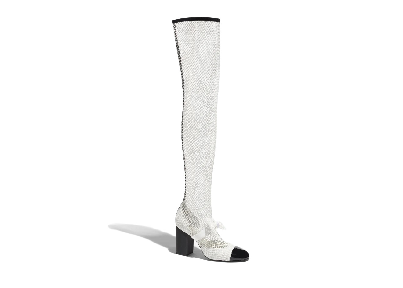 Chanel Resille 90mm Thigh High Mary Janes White Black Patent 