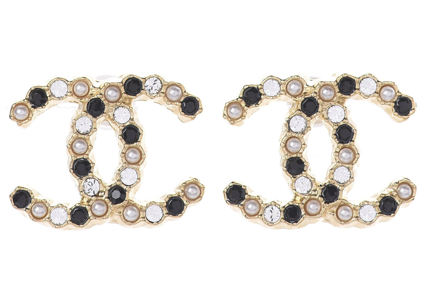 NEW 23C Chanel Interlocking CC Stud Earrings Gold White Enamel FULL SET w  Bag  eBay