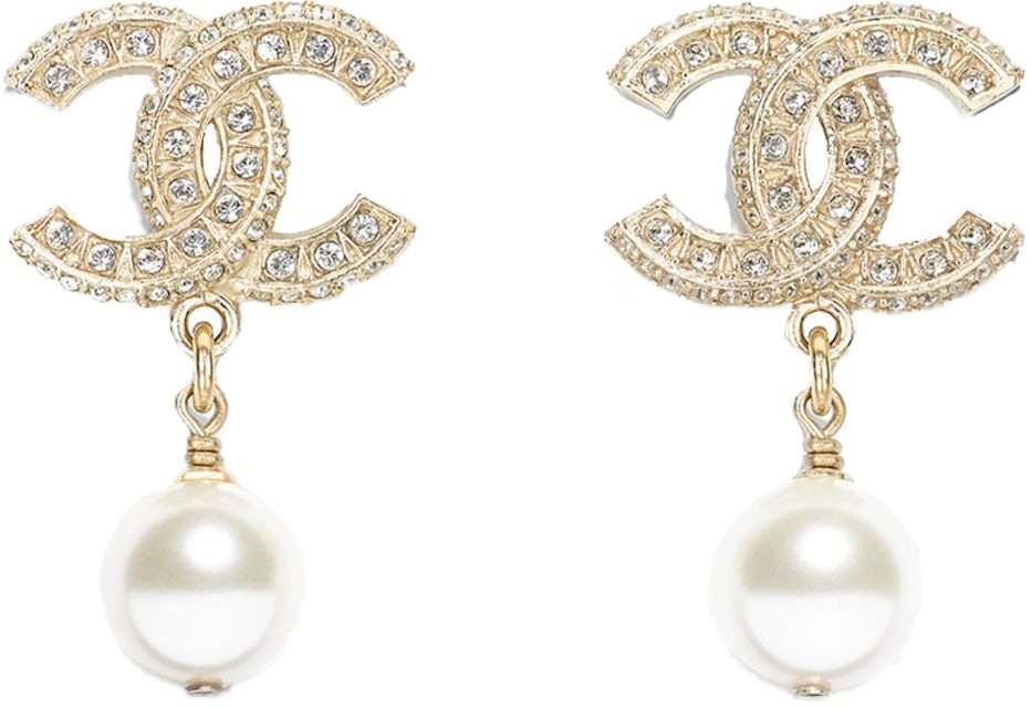 Chanel Faux Pearl & Strass CC Drop Earrings w/ Tags