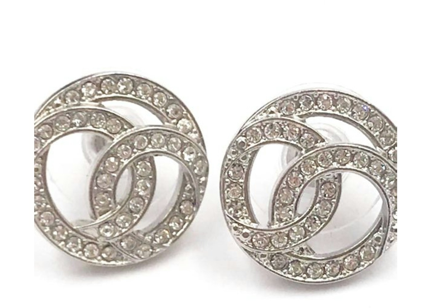 Chanel Round CC Crystal Earrings Silver in Metal with Silver-tone