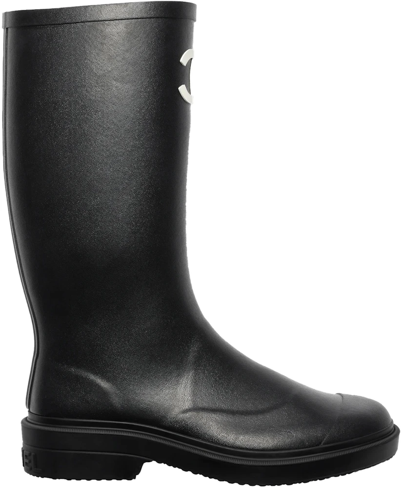 Chanel Black Rubber CC Cap Toe Rain Boots Size 41 Chanel