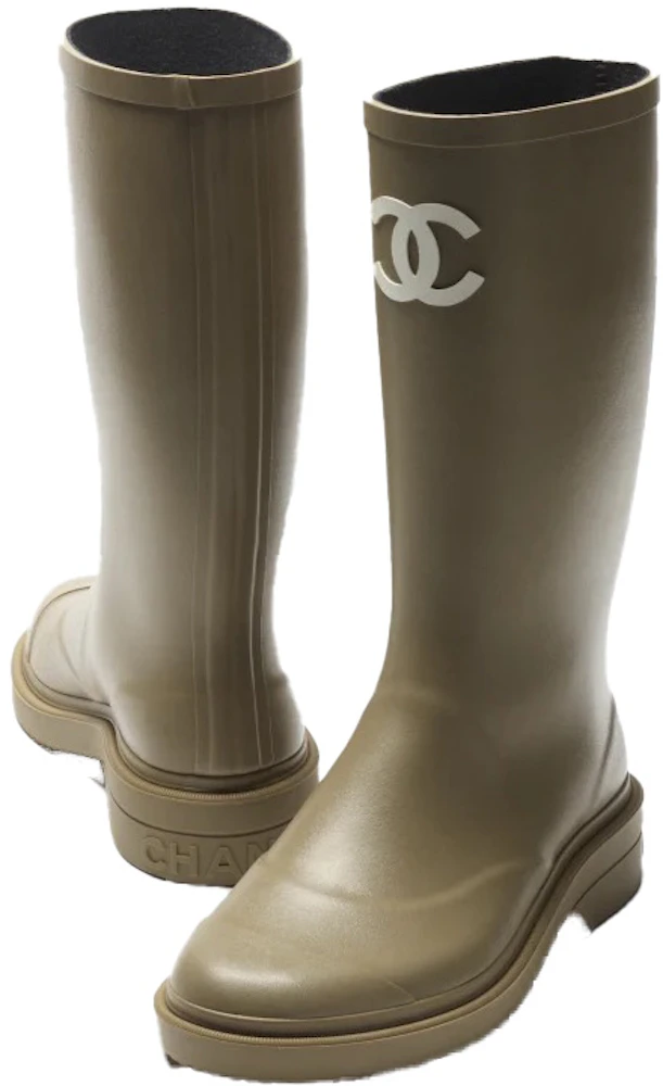 Chanel Rubber Rain Boots Dark Beige - G39620 X56326 0Q303 - US