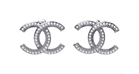 Chanel Ruthenium Crystal CC Earrings Silver