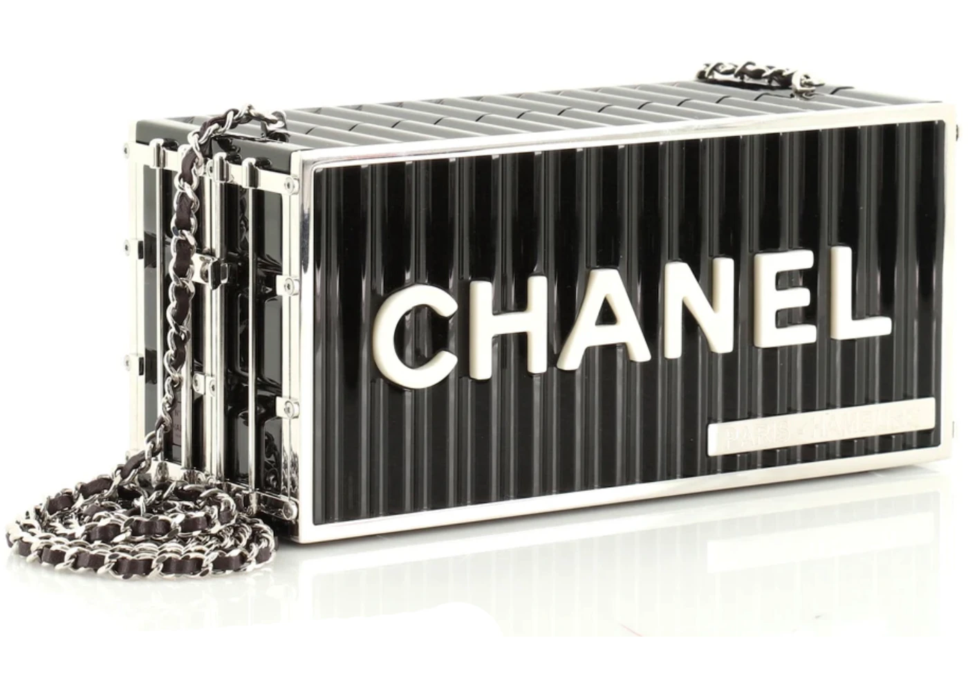 Chanel Shipping Container Minaudiere Black in Resin with Silver