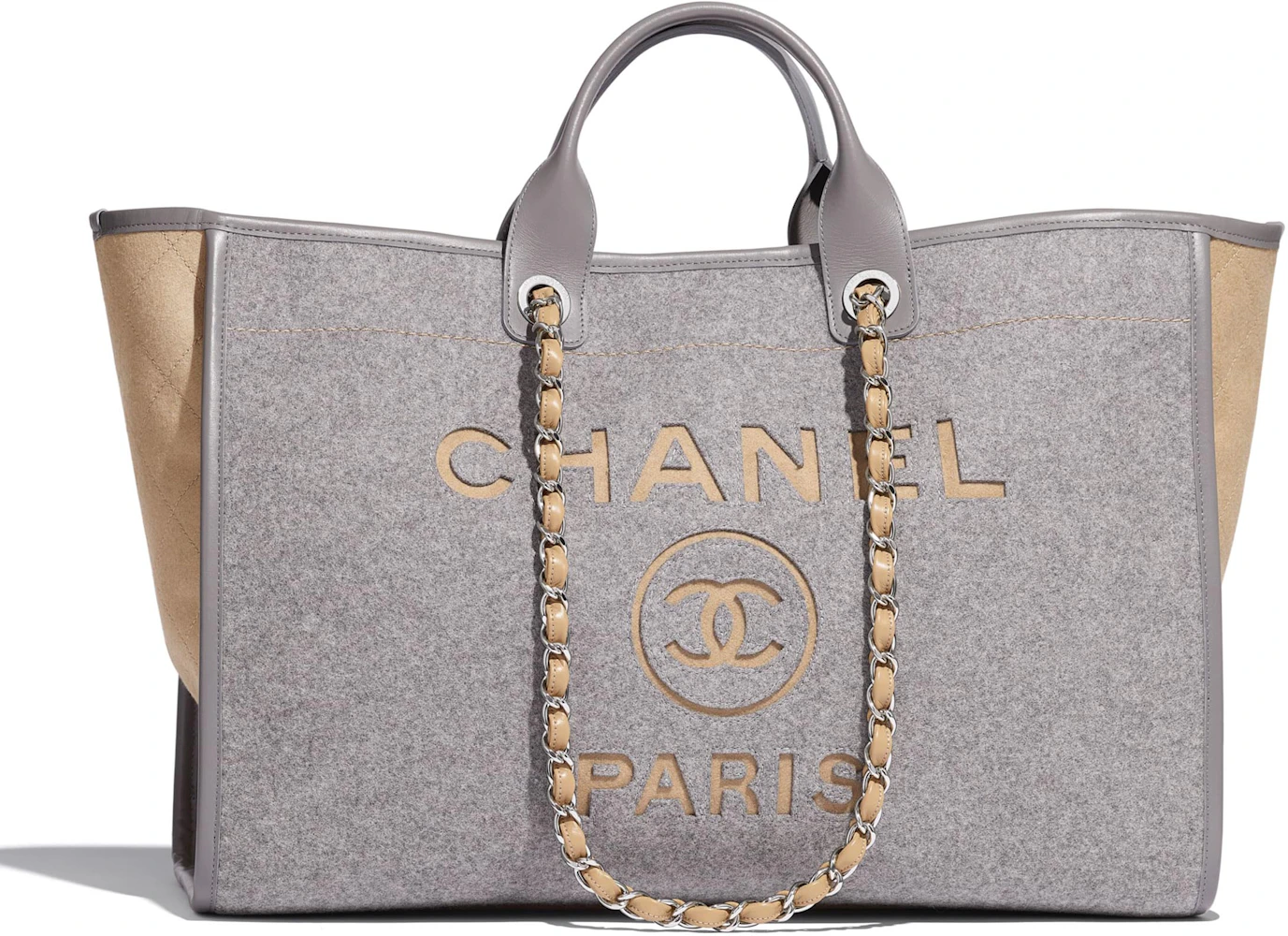 Korrupt Afvist Omvendt Chanel Shopping Bag Felt/Calfskin Silver-tone Large Gray/Beige in  Felt/Calfskin with Silver-tone - US